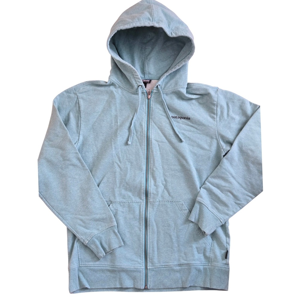 Patagonia Organic Cotton Full Zip Hoodie Sweatshirt Mens Med Light BlueMountains